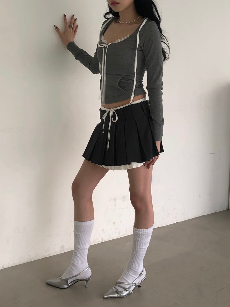Gray Ribbon Lace Hoodie