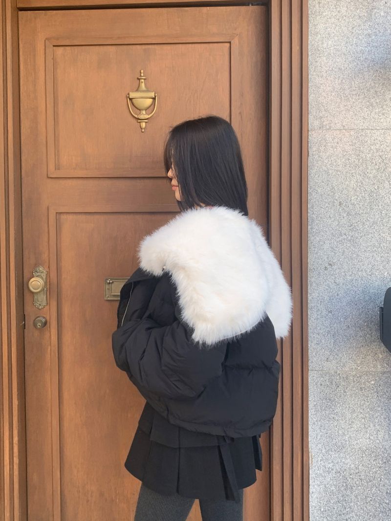 Ice Bloom Fur-Collar Duck Down Short Puffer