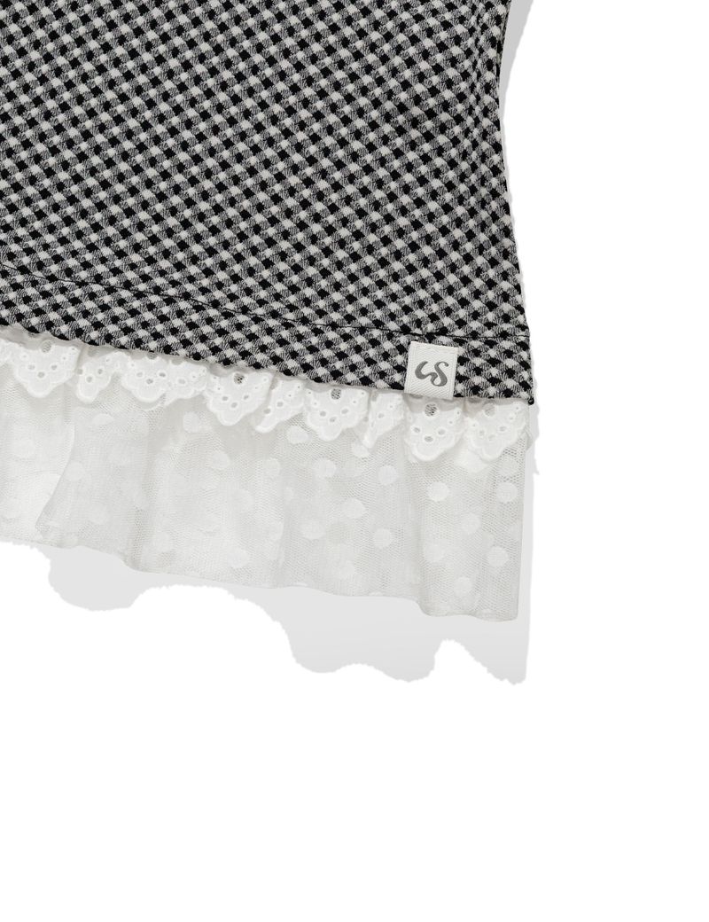 CHECKERED LACE SLEEVELESS(BLACK)