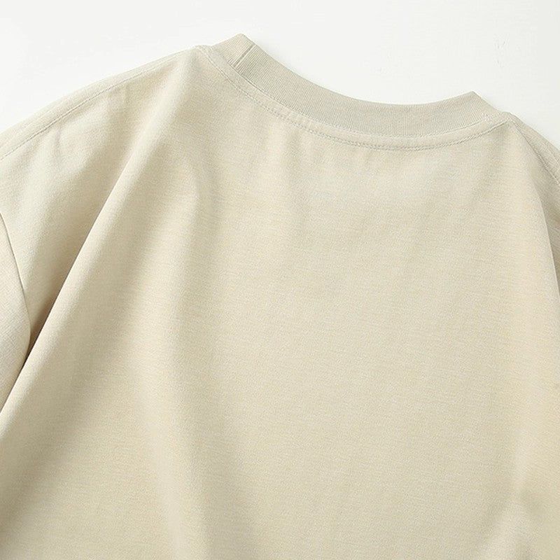 Men's summer loose casual round neck short sleeved T-shirt men's beige