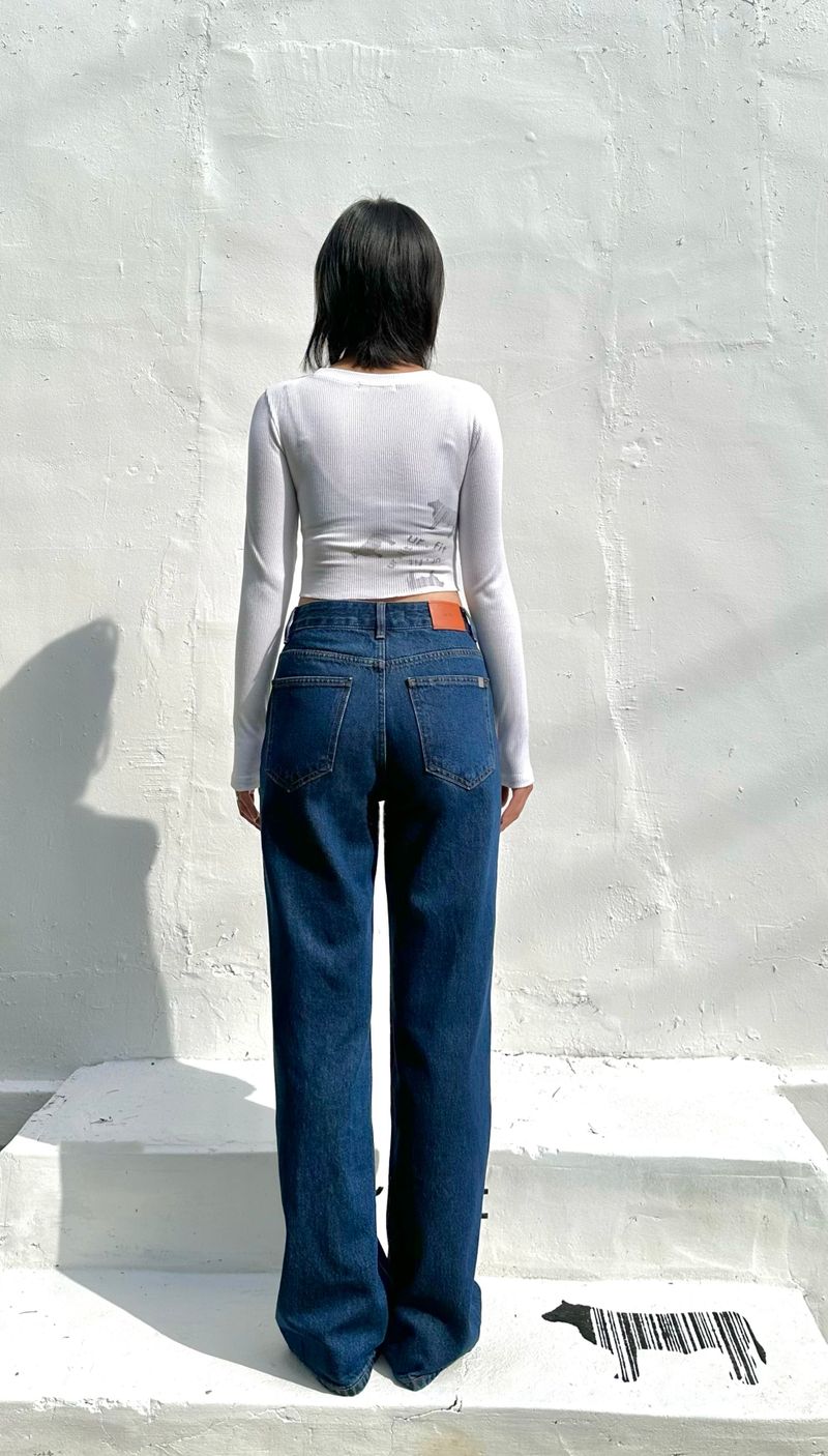 SEMI WIDE DARK BLUE DENIM PANTS code 18306