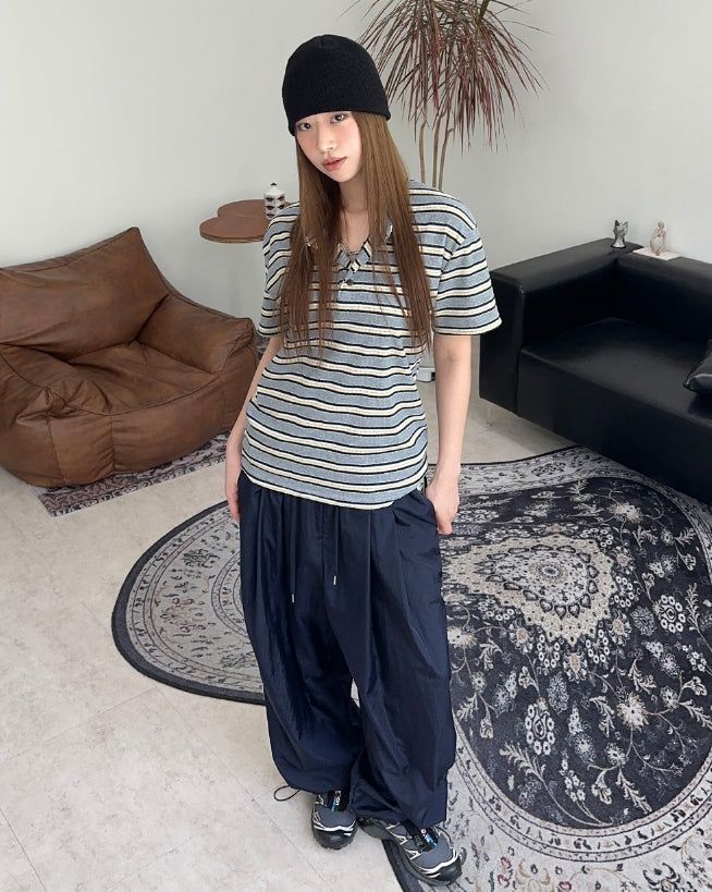 Roan Striped Henley Neck Short Sleeve Tee