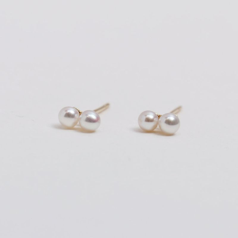 [single earring]14K gold twin pearl earring