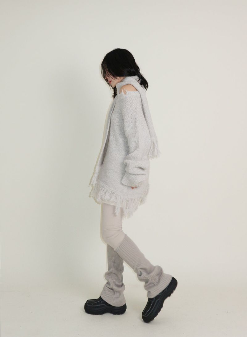 Puddle Demoor Tester Damage Long-Sleeved Knitwear Dress (Muffler Set)