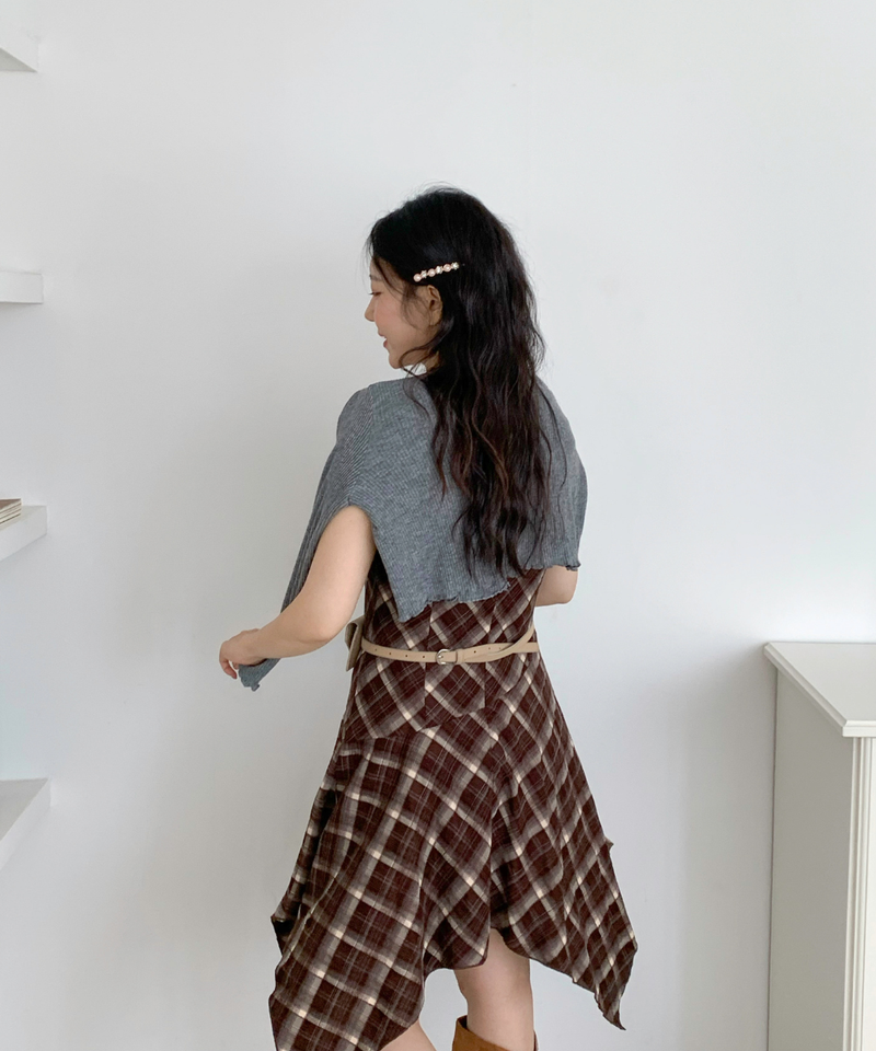 Mute Unbalanced Bustier Checkered Dress