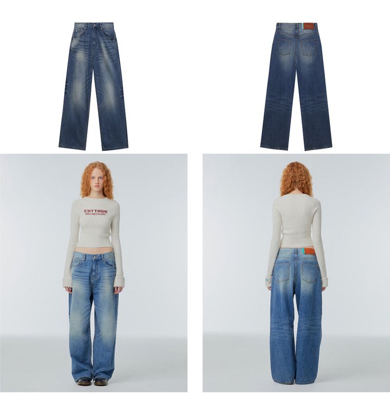Washed denim wide-leg jeans