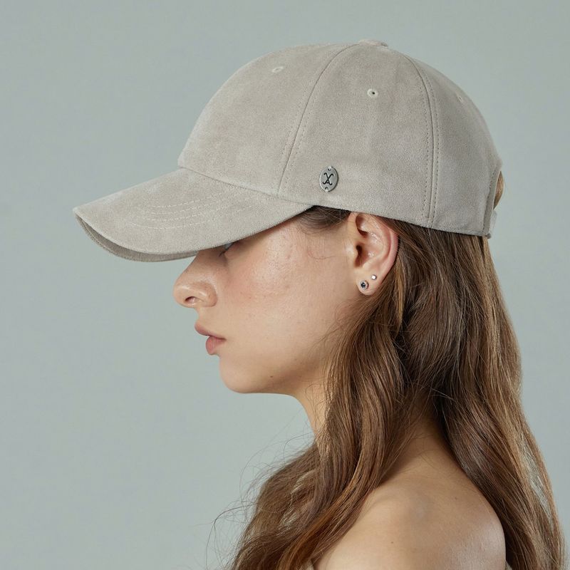 VA Curved Oval Metal Suede Ball Cap / Stone Beige