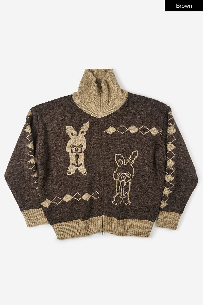 Rabbit knit zip-up sweater