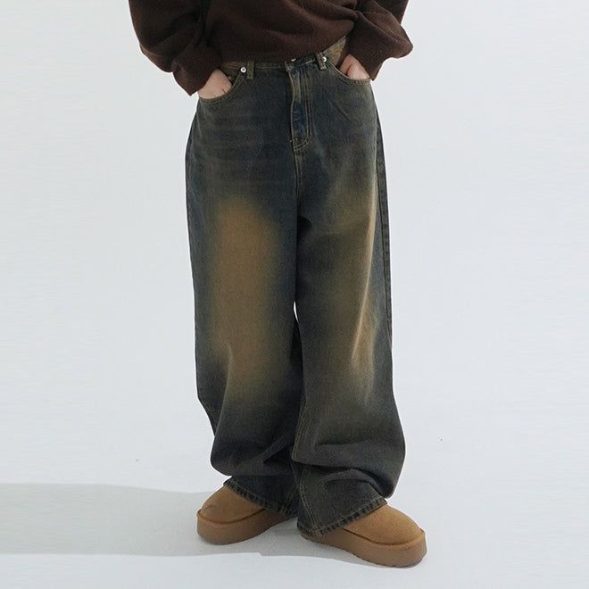 Maison washing wide denim pants
