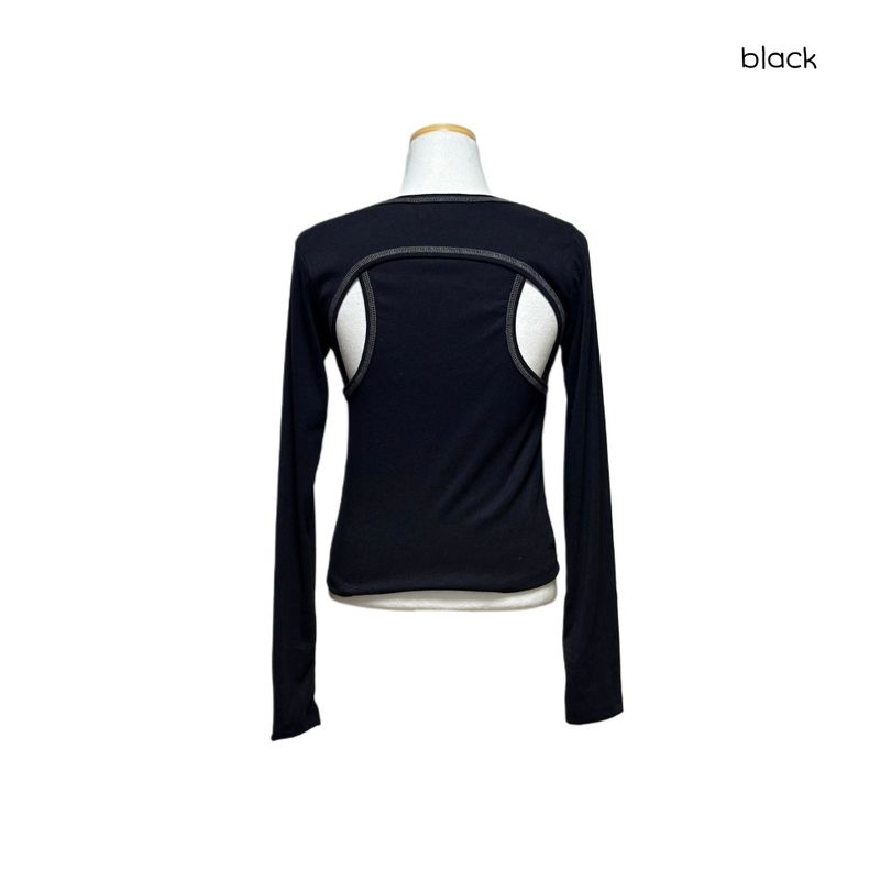(3color) Back Curve Panel Stitch Crop Long Sleeve Tee
