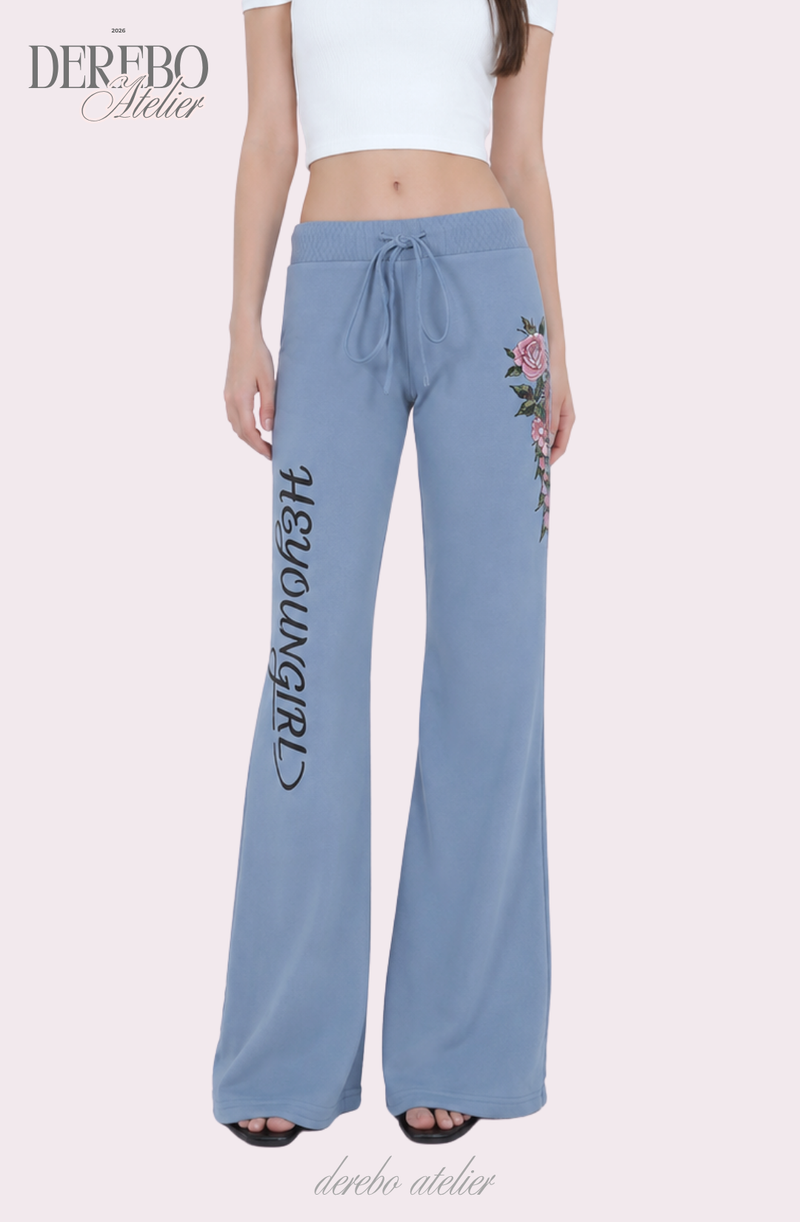 Blue Rose Semi-Flare Long Pants
