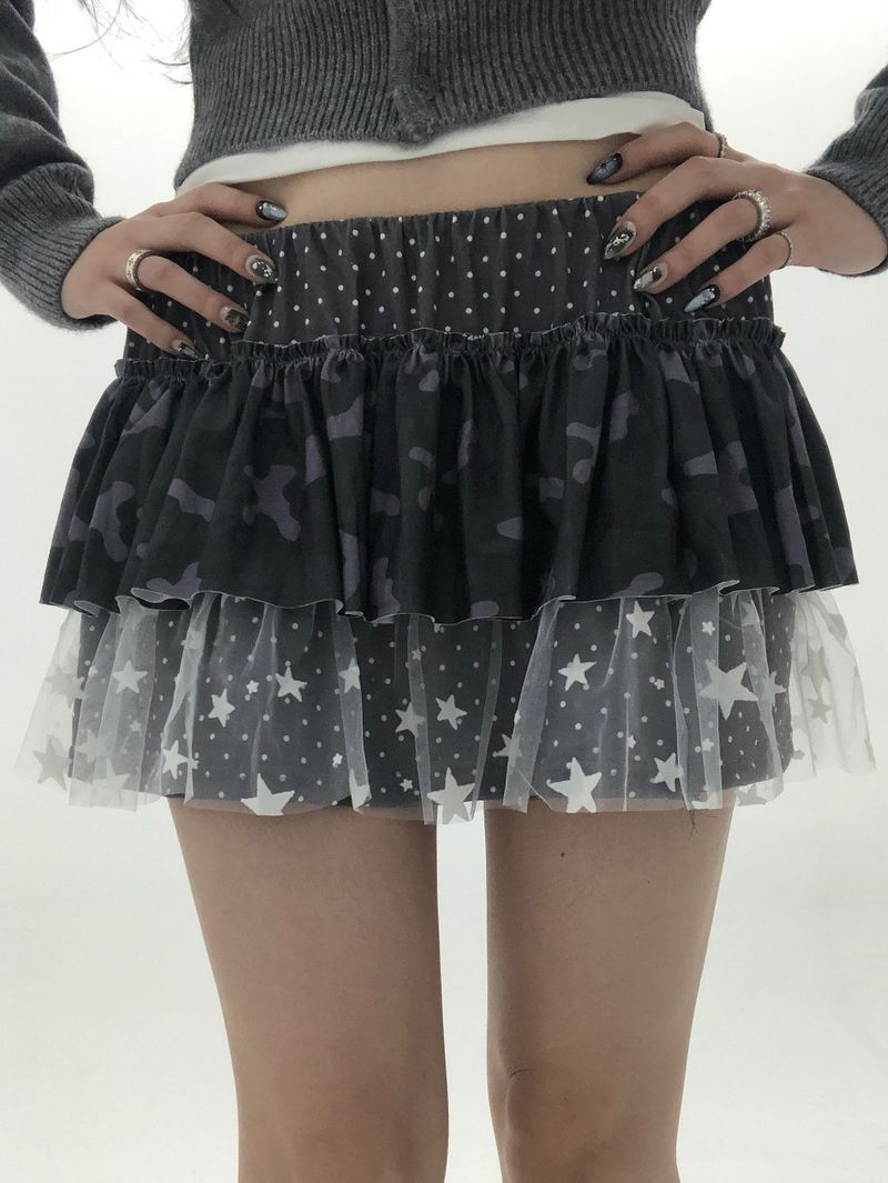 Gray Dot Camo Lace Skirt