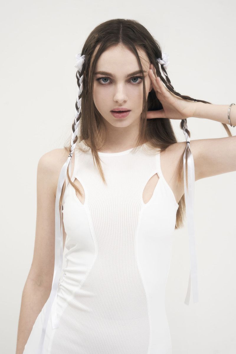  [Seow] Linked eyelet dress, white