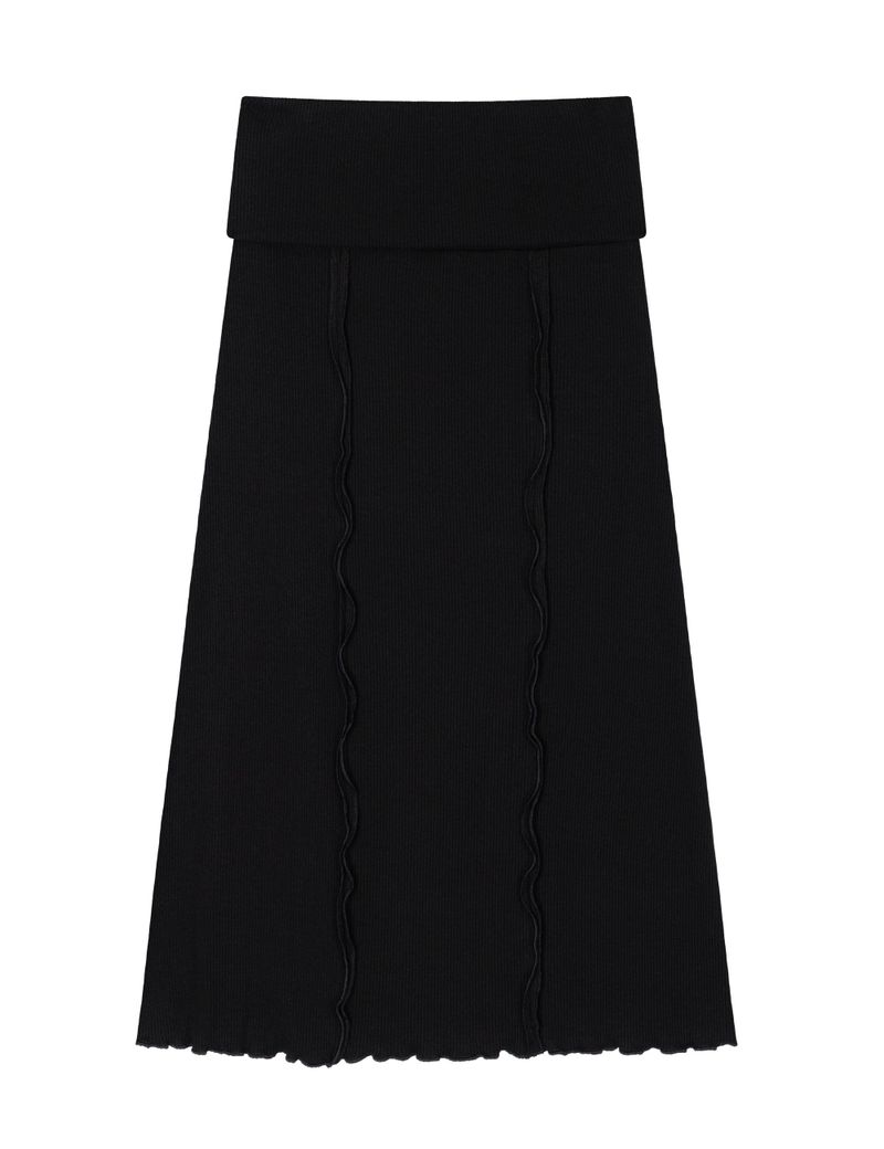 RIBBED LONG SKIRT(BLACK)