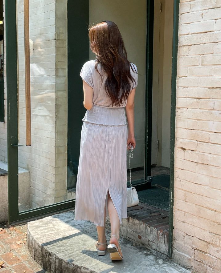 Weave Pleats Banding Skirt