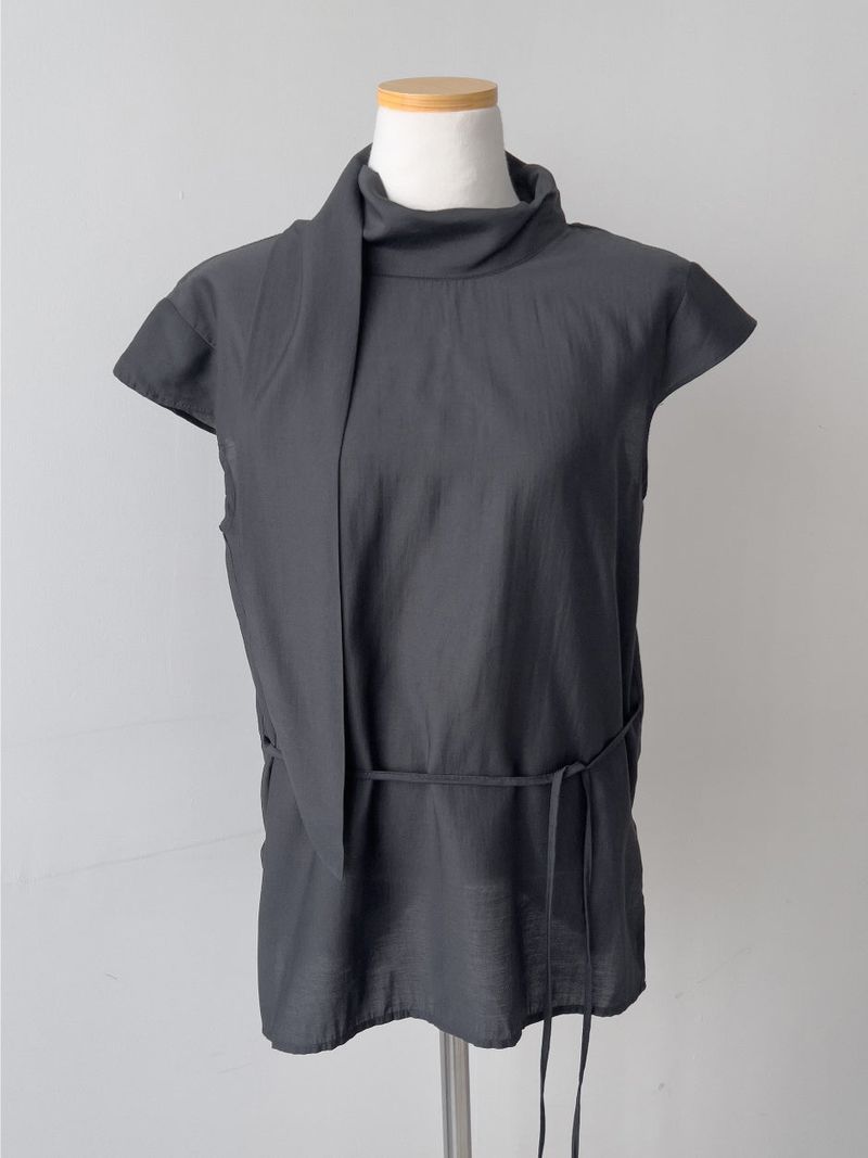 Tie-neck Strap Cap Sleeve Blouse