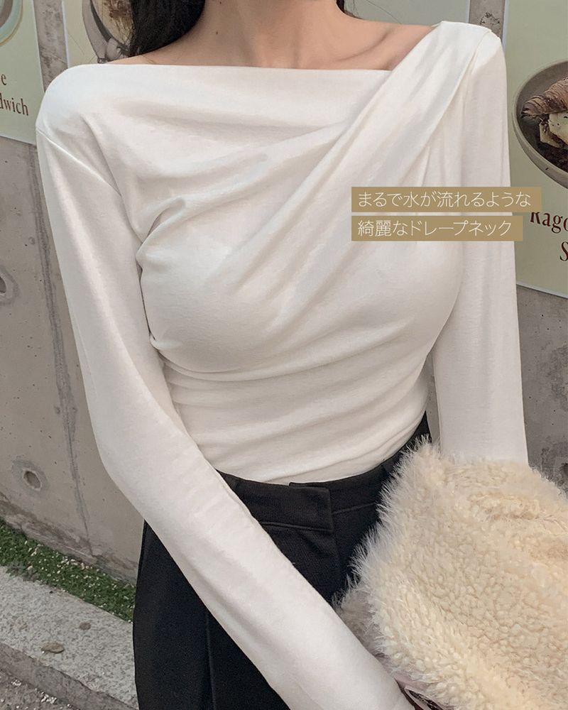 【MADE】Drape neck Shirring T-shirt