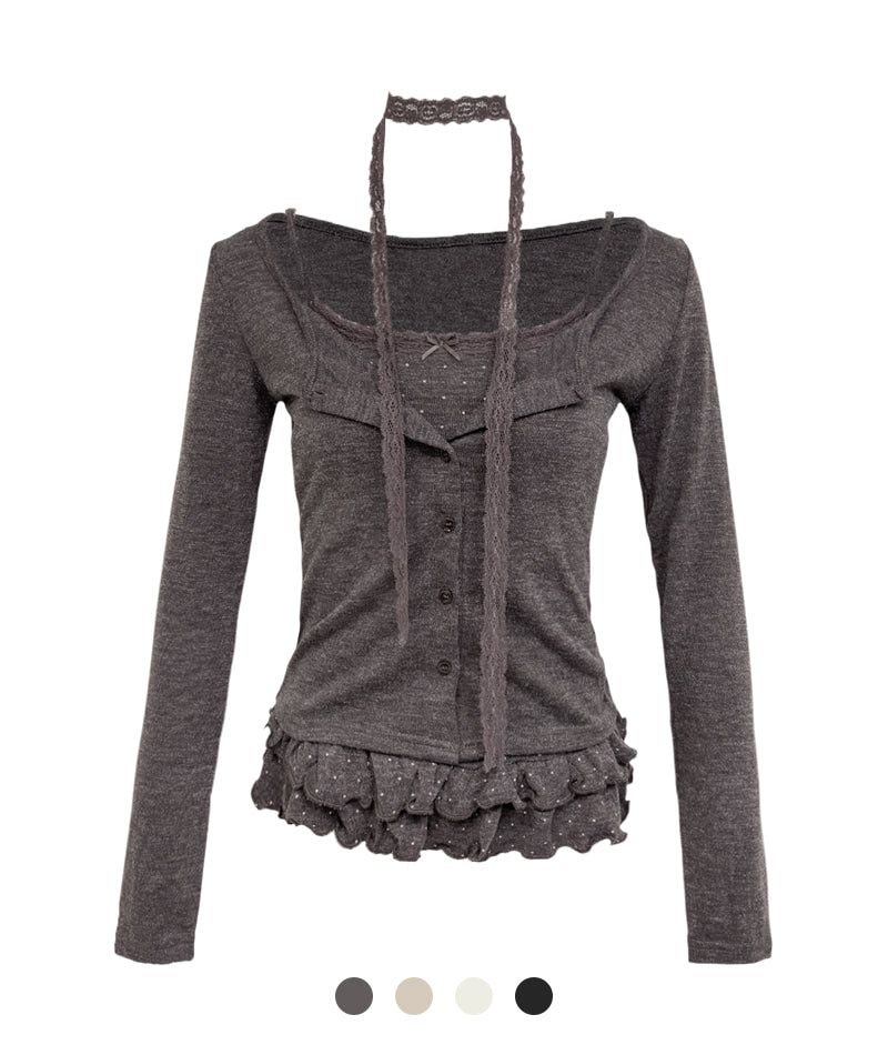 Cozy&Kitsch（コージーアンドキッチ）の「Dot Frill Lace Cardigan Set（Setup）」