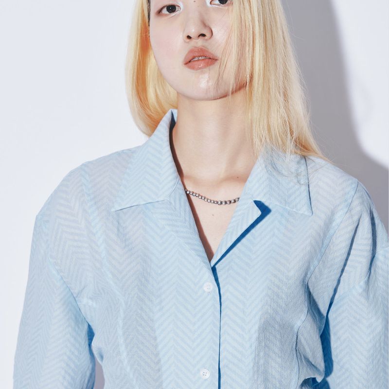 GYEOL(ギョル)の「Herringbone Open Collar Shirt sky blue(Tops)」