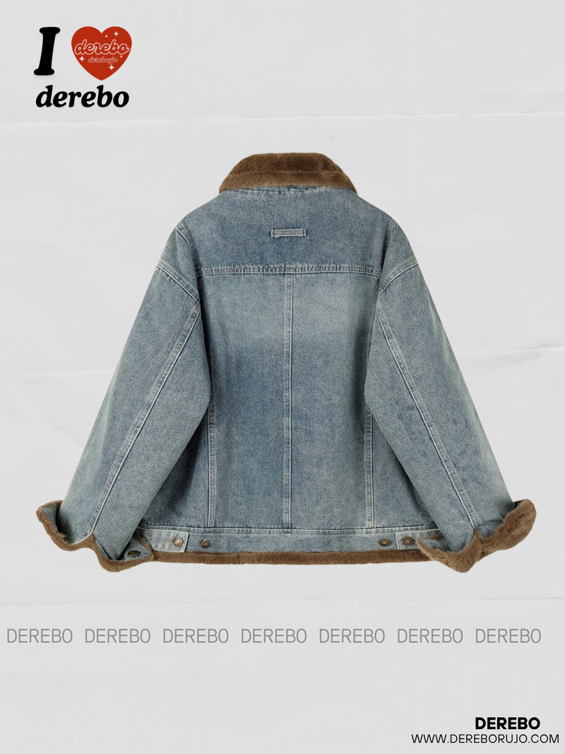soft mink high neck denim fur jacket