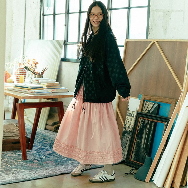 KOOKEESEE(クキシ)の「Vicky Frill Long skirt (pink)(Skirts)」