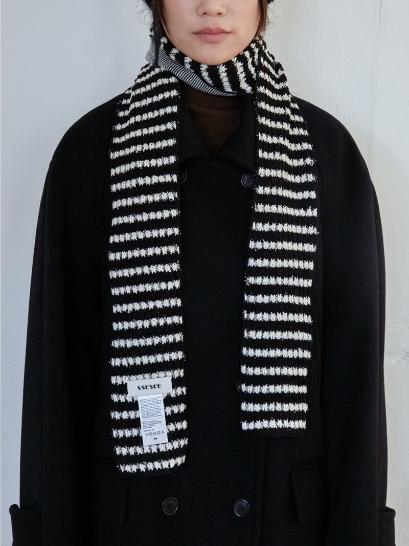 Striped Knit Muffler - Black