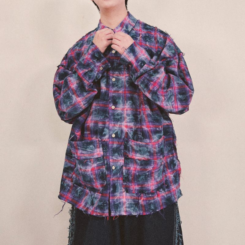smoke wash check shirt_purple