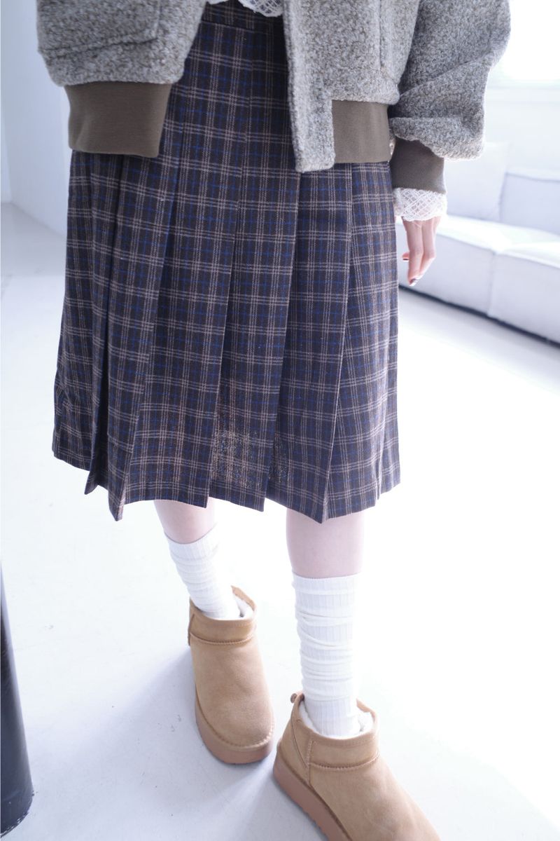 Hose check pleats midi sk (2color)