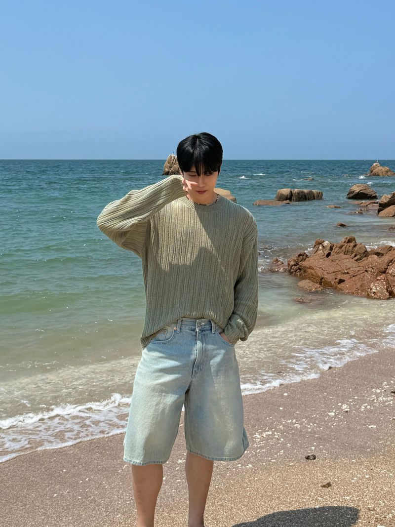 Ocean washing bermuda denim pants