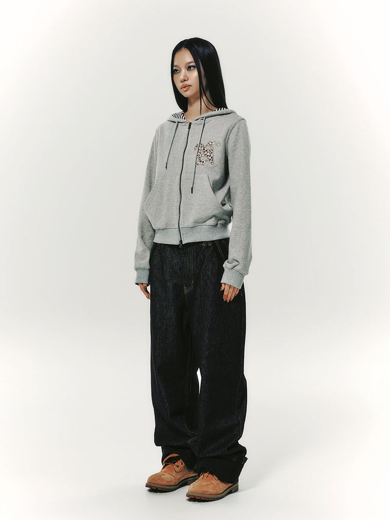 LETTER N HOOD ZIP-UP GREY