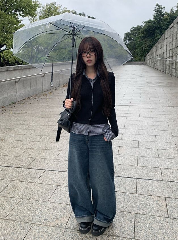 Andy Roll-Up Wide Washing Denim Pants