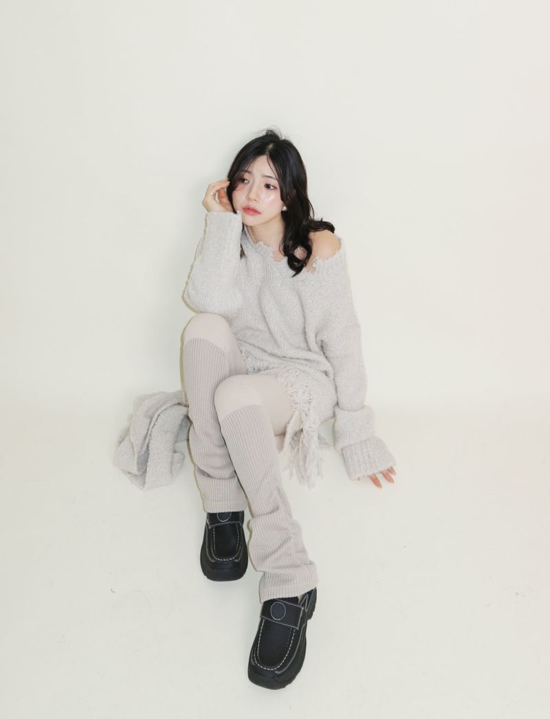 Puddle Demoor Tester Damage Long-Sleeved Knitwear Dress (Muffler Set)