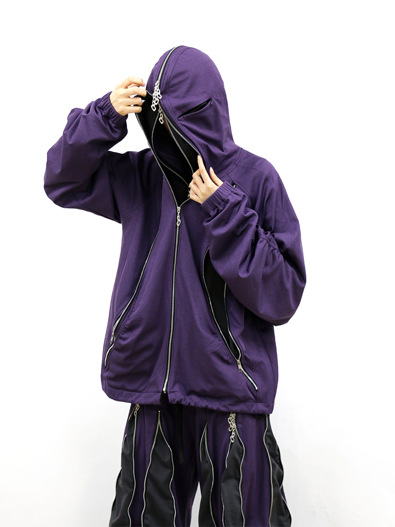 RELABEL (Dream Fracture) Multi-Zip Genuine Double-Layer Cut Four-Zip Hooded Back-Zip Oversized Sweatshirt