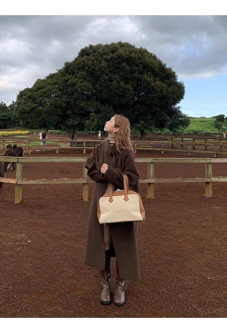 dark brown wool handmade long coat