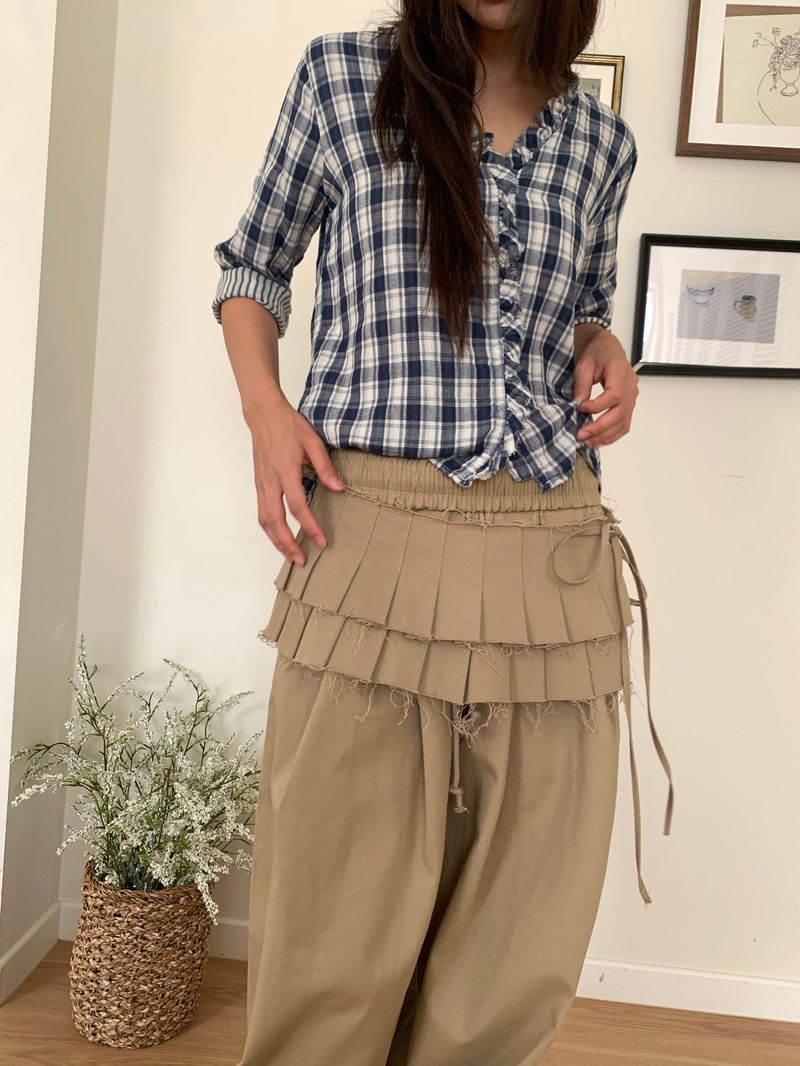 DOUBLE PLEATS LAYERED SKIRT (2C)