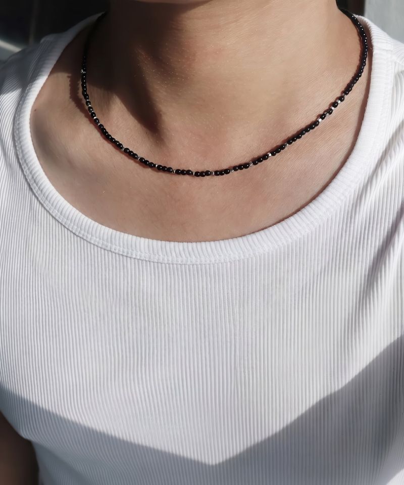 BASSCLEF（ベースクレフ）の「Men’s black beaded necklace_CLEF DROP DROP NEC（Accessories）」