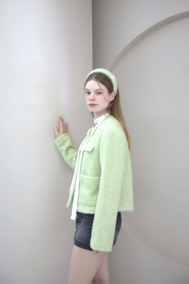 Feminine Pearl Fur Jacket Green
