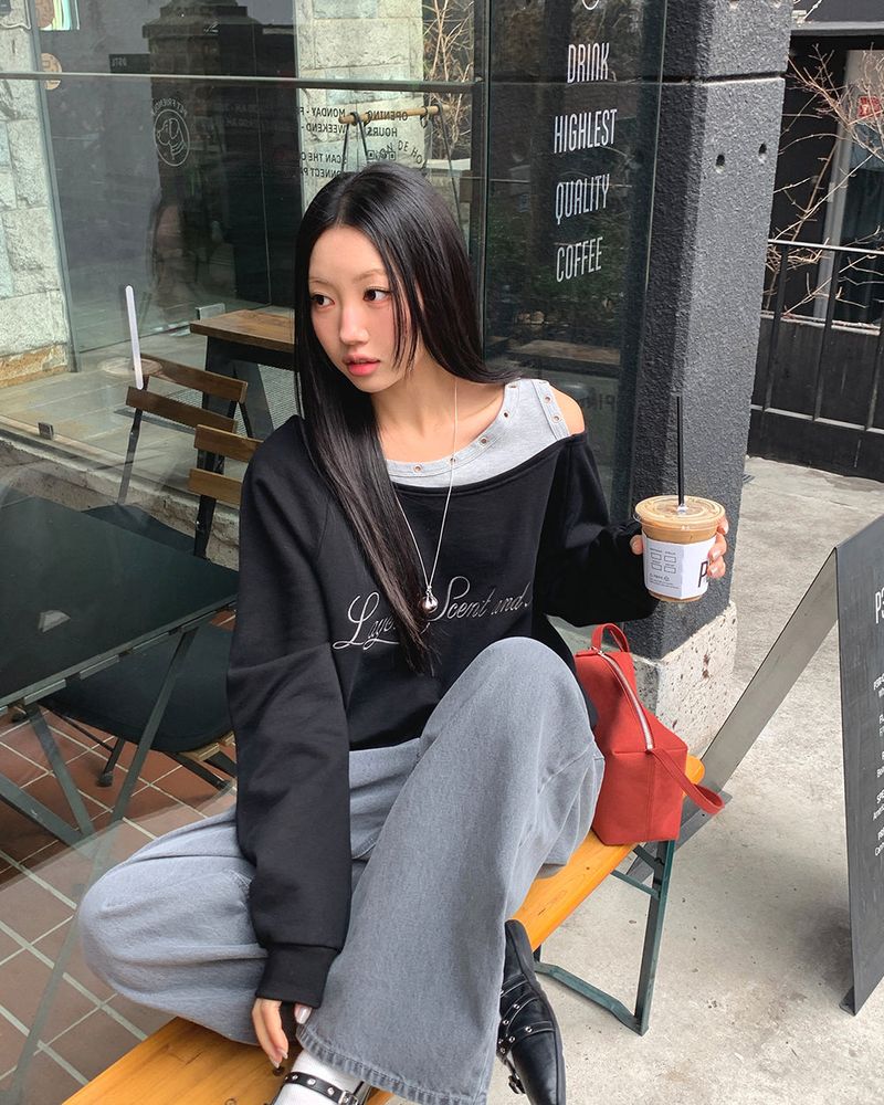[ORIGINAL] Penny Layered String Off-Shoulder Sweatshirt