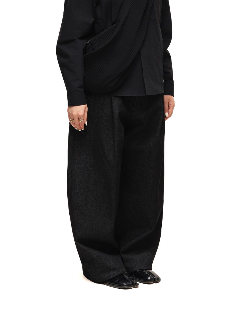 6CRAYON 11.3oz ブラックノンフェイドワイドレッグバギーデニムパンツ
