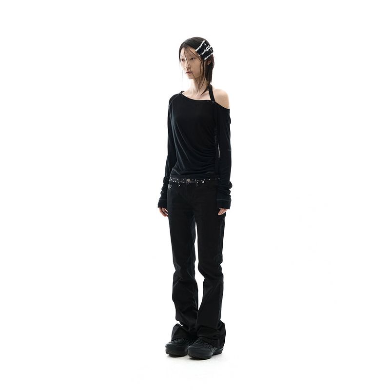 ojos（オホス）の「Asym Shoulder Scarf LongSleeve / Black（Tops）」