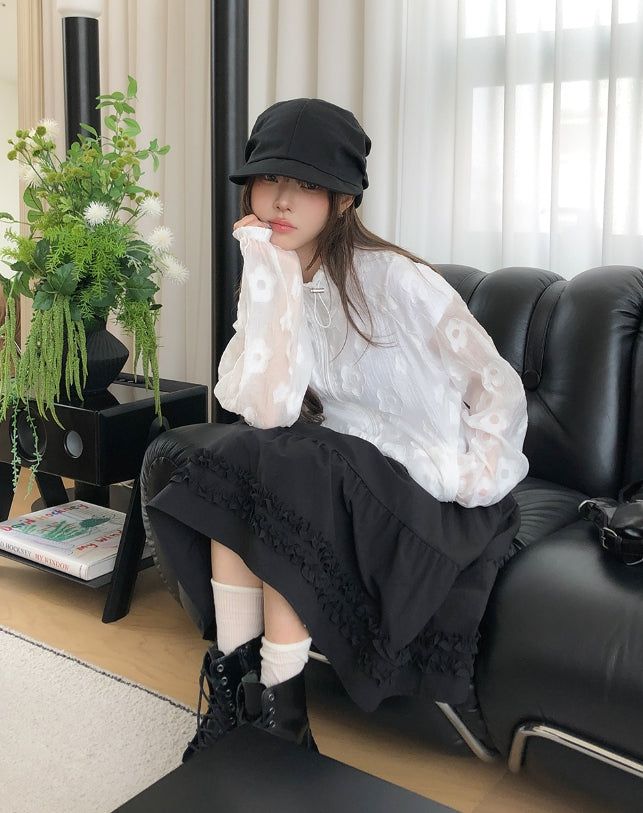 Ropin Flower See-Through Windbreaker Jumper