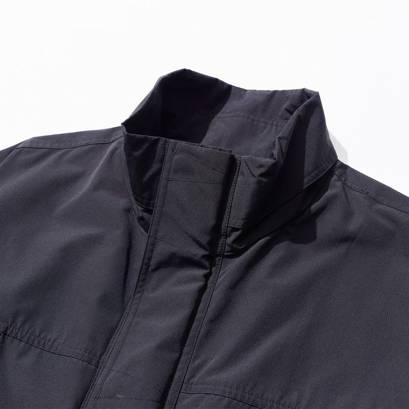 Poly Cotton RIB Double Placket Long-Jacket - GREY