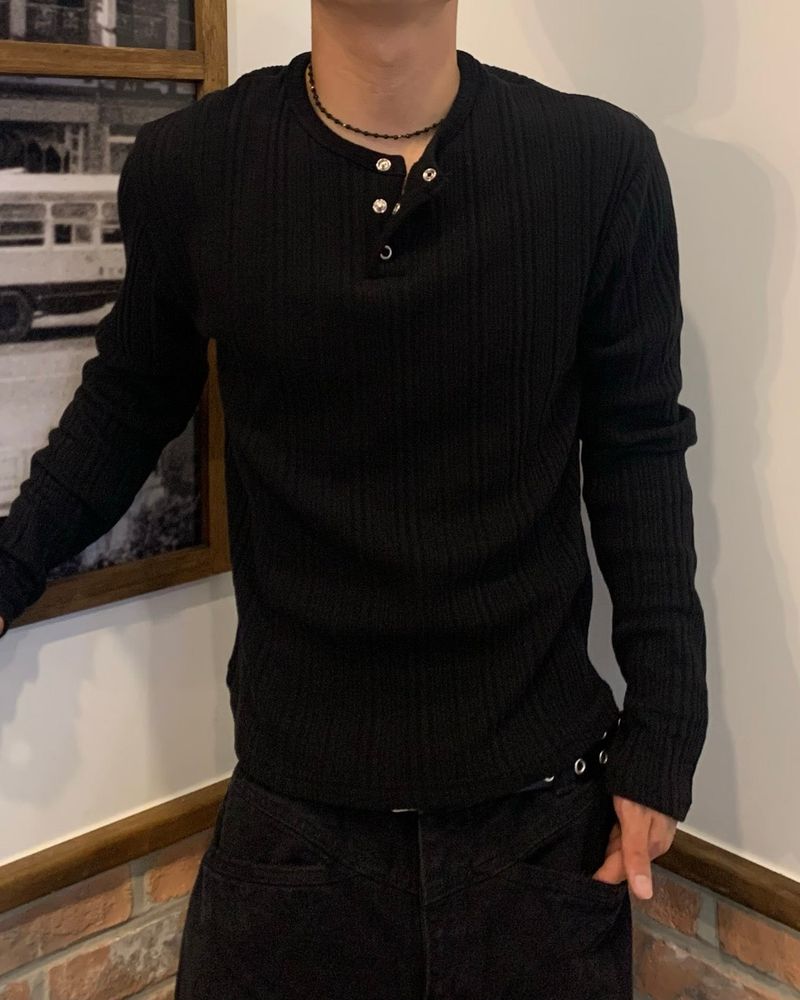 Corduroy Slim Henly Neck Long Sleeve