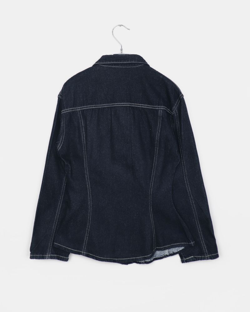 Ushi Line Pocket Denim Washed Long Sleeve Jacket