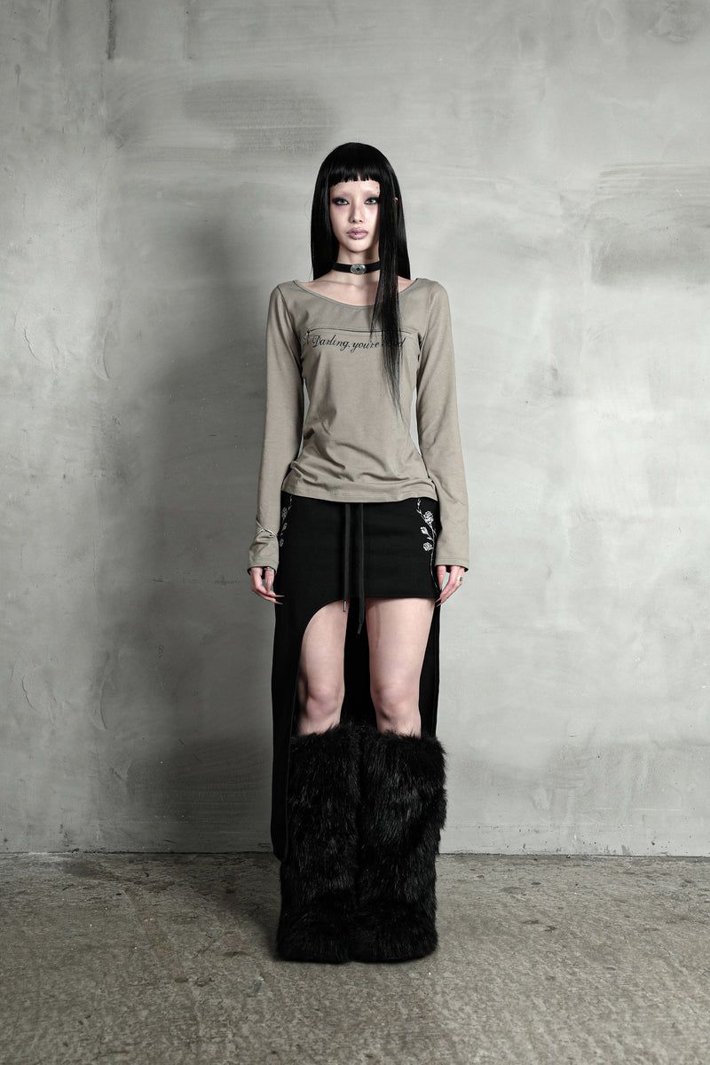 ROSE CUT-OUT SKIRT #BLACK (FLEECE LINED)