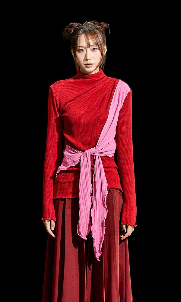 Reculer（ルキュレ）の「Cowl string coloration  draped T-shirt Red（Tops）」