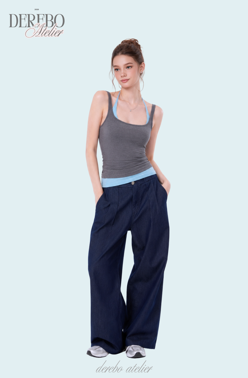 Blue Charcoal Halter Layered Sleeveless Top