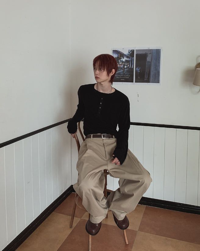 Onen One-Tuck Cotton Wide Slacks