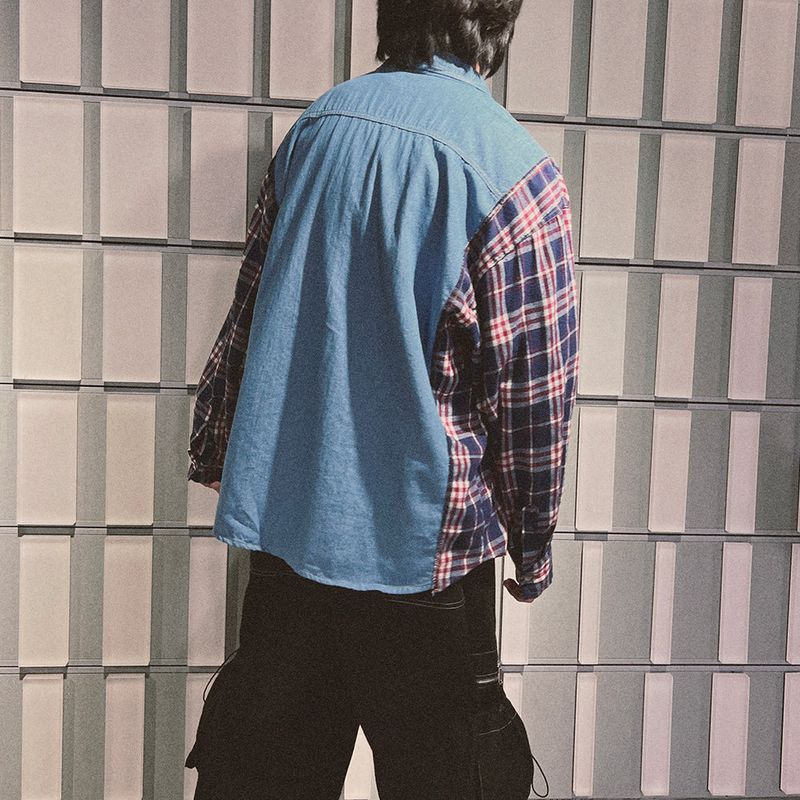 check block denim shirt_blue