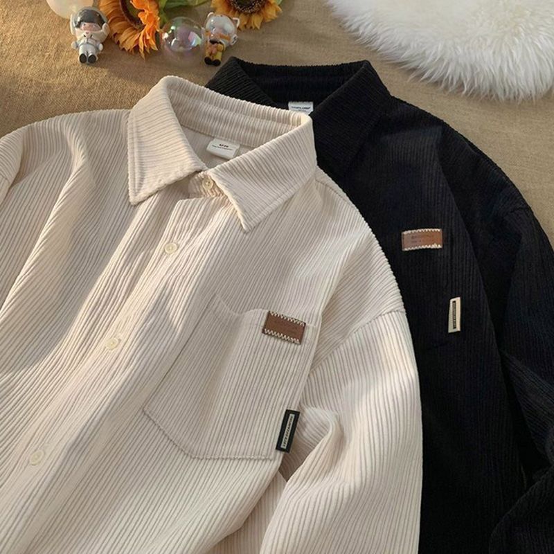 [Unisex] Corduroy Pocket Layered Long Sleeve Shirt (3 colors)